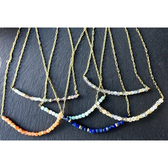 Beautiful Sunstone Gemstone Beaded Necklace Gold paperclip Chain WATERPROOF - Picture 9 of 12